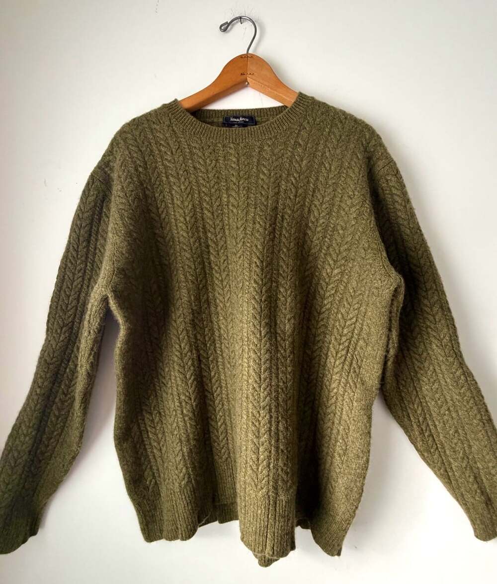 Neiman Marcus Cable Knit Sweater Size XL Green 100% Cashmere Made in Italy